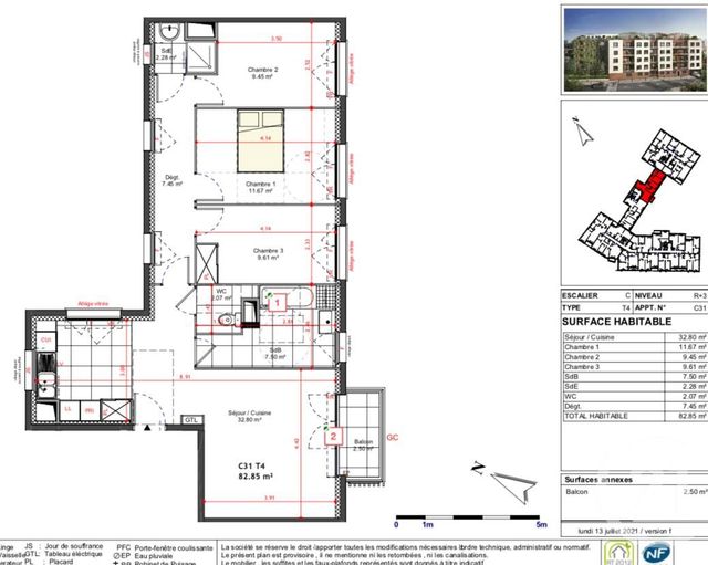 Appartement F4 à vendre - 4 pièces - 82.85 m2 - BAGNEUX - 92 - ILE-DE-FRANCE - Century 21 S.L.P. Immobilier