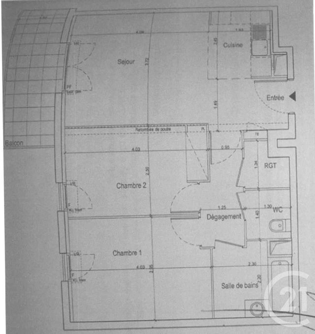 Appartement F3 à louer - 3 pièces - 56.01 m2 - MASSY - 91 - ILE-DE-FRANCE - Century 21 S.L.P. Immobilier